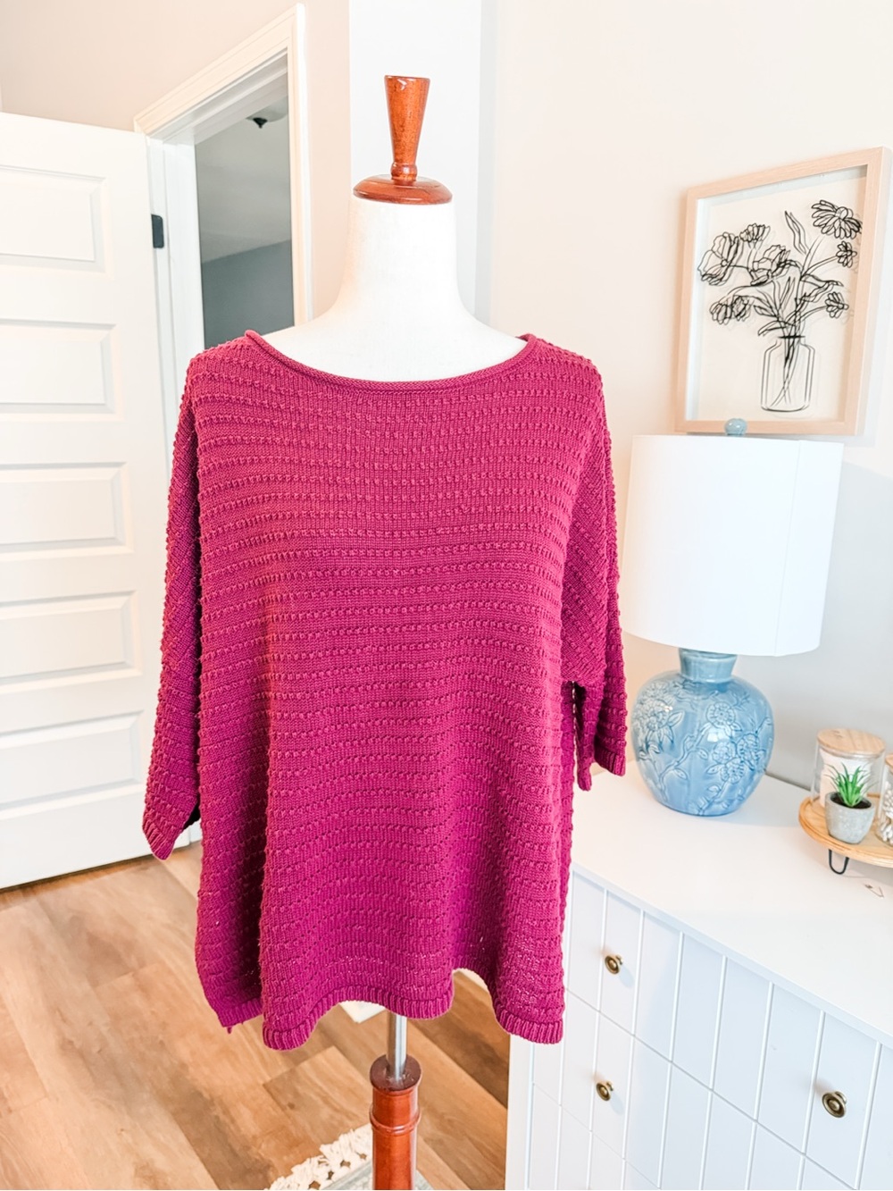 Women’s Textured Knit Sweater - Wine